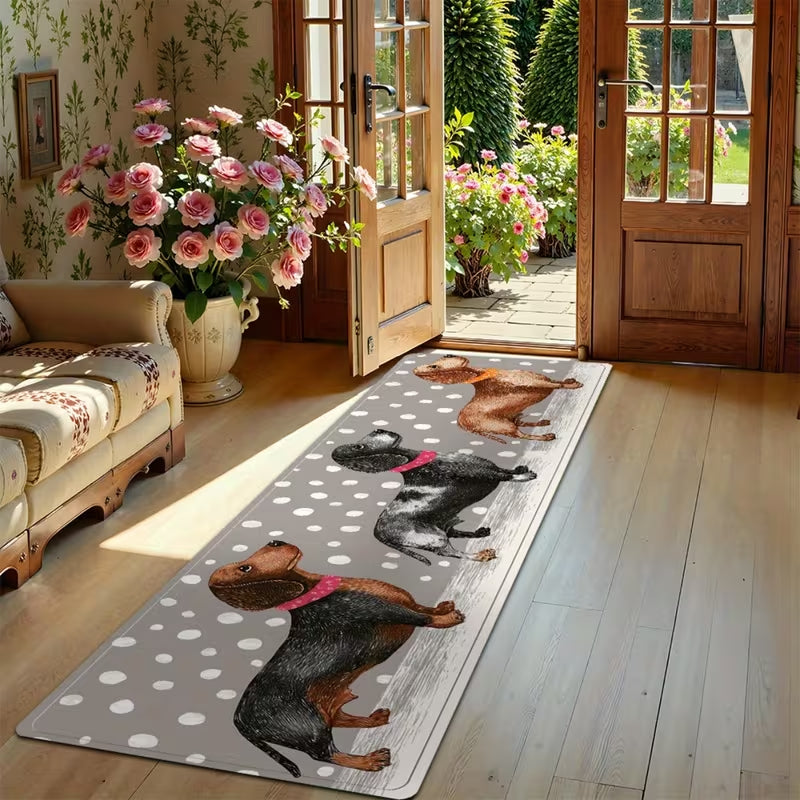 Sausage Dog Rug in Grey Polka Dot