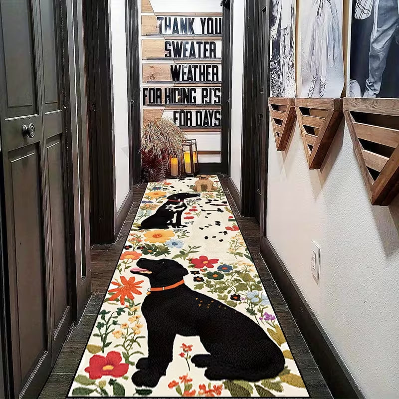 Sausage Dog Rug in Black Floral