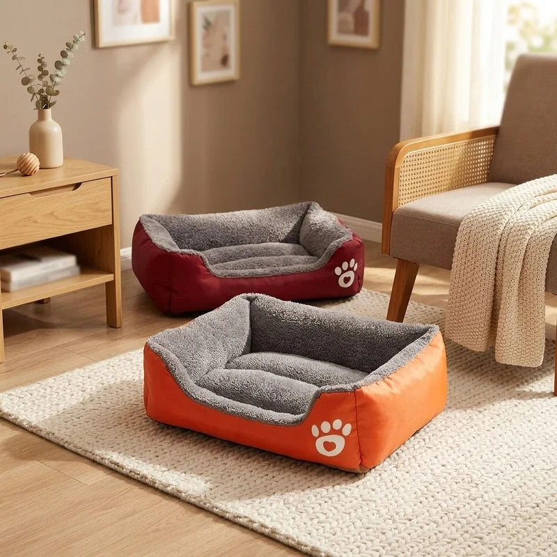 Cushion Dog Bed in orange and grey