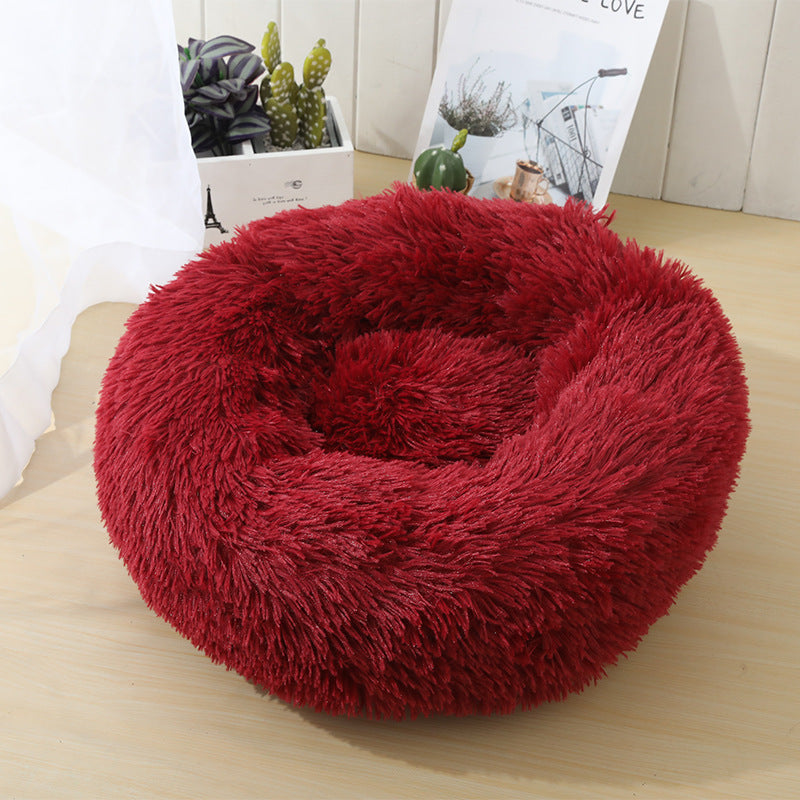 Plush Donut Bed in Wine Red