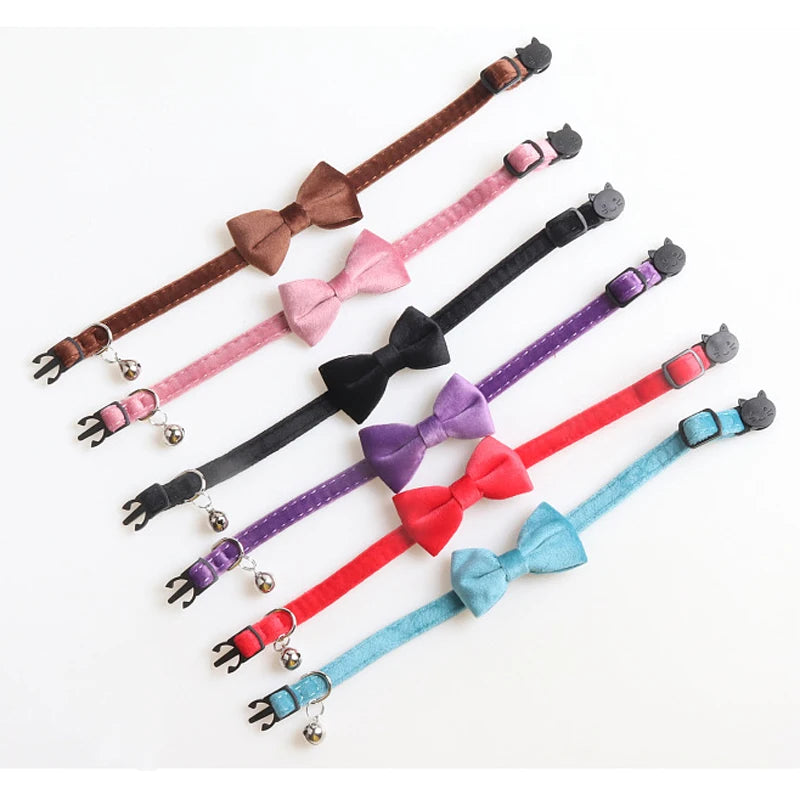 Velvet Bow Cat Collars laid out