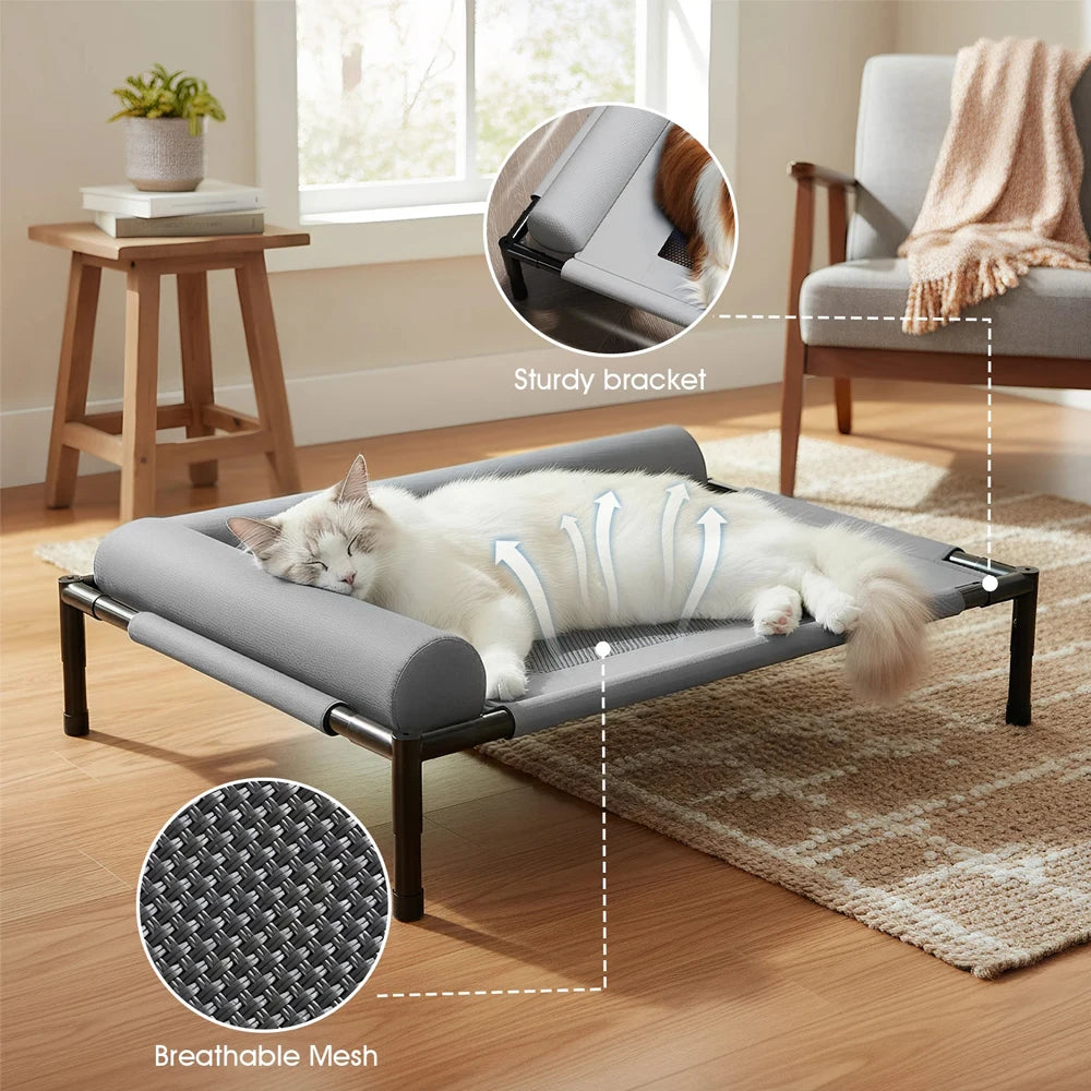 Cat lounging on the cot's breathable mesh