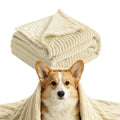 Corgi under the beige Soft Ribbed Pet Blanket