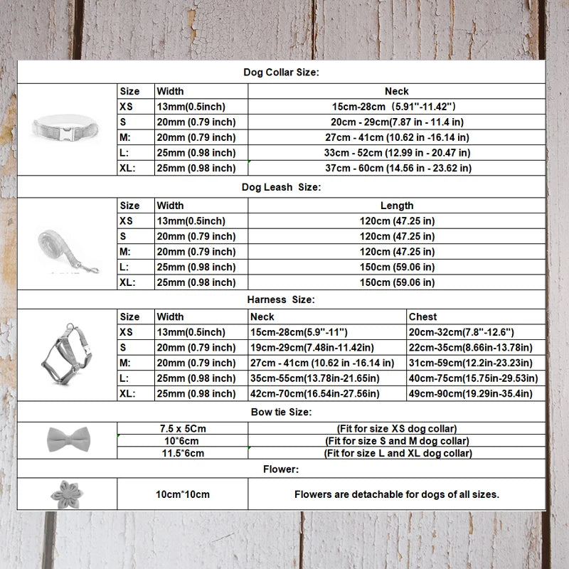 Velvet Dog Collar size guide