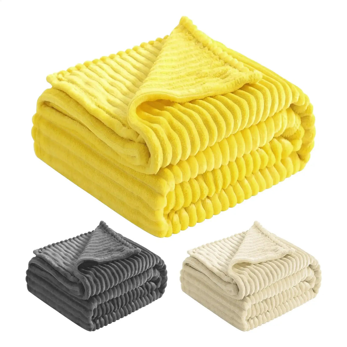 Soft Ribbed Pet Blanket in yellow, grey and beige
