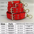 Heavy-Duty Padded Dog Collar in Red with size chart