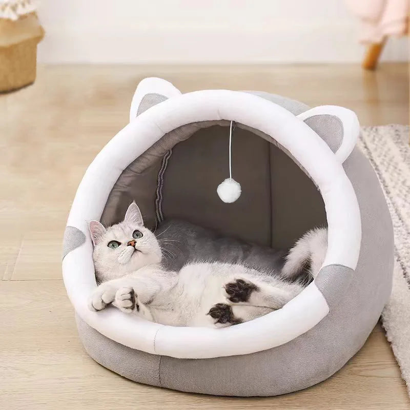 Self-Warming Cat Cave in Grey & White
