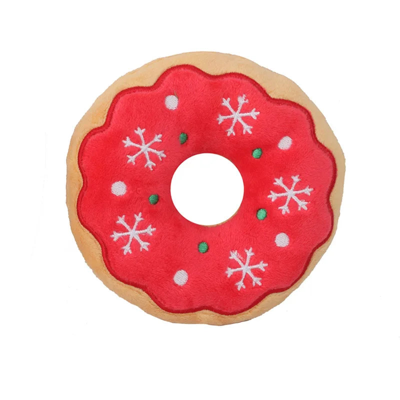 Red Donut plush squeaky dog toy