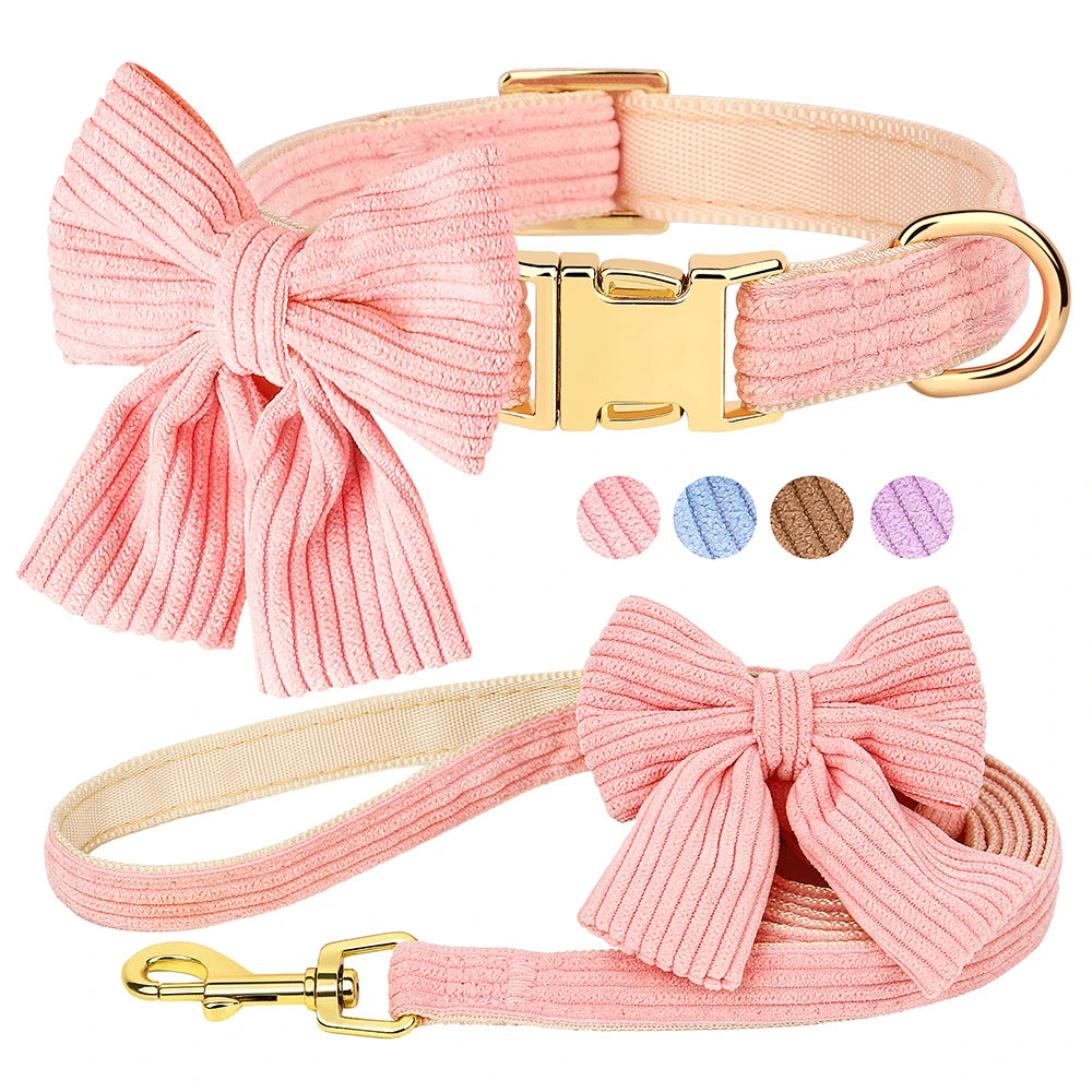 Bow Tie Collar & Lead Set in pink