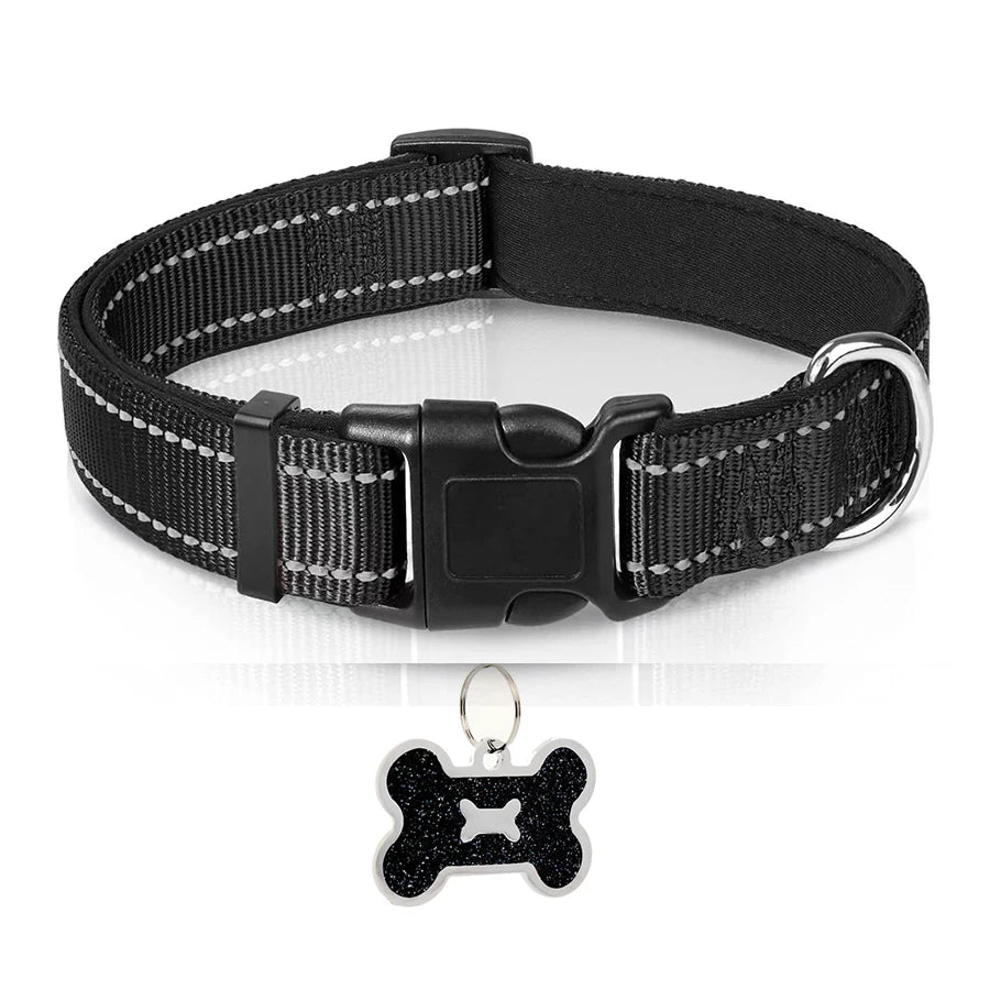 Reflective Padded Dog Collar in Black