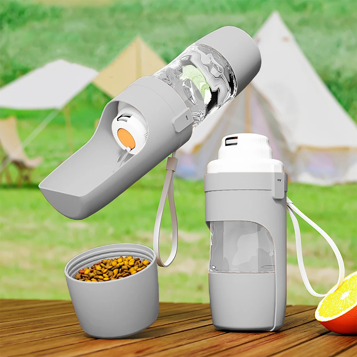 2-in-1 Travel Water & Food Bottle in use outdoors