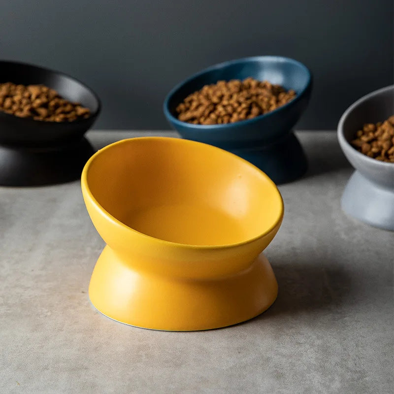 Tilted Ceramic Cat Bowl