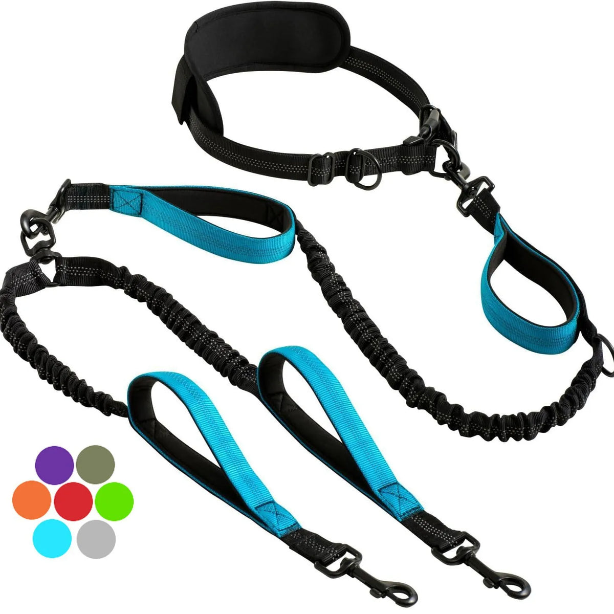 Hands-Free Double Dog Lead in blue with colour options
