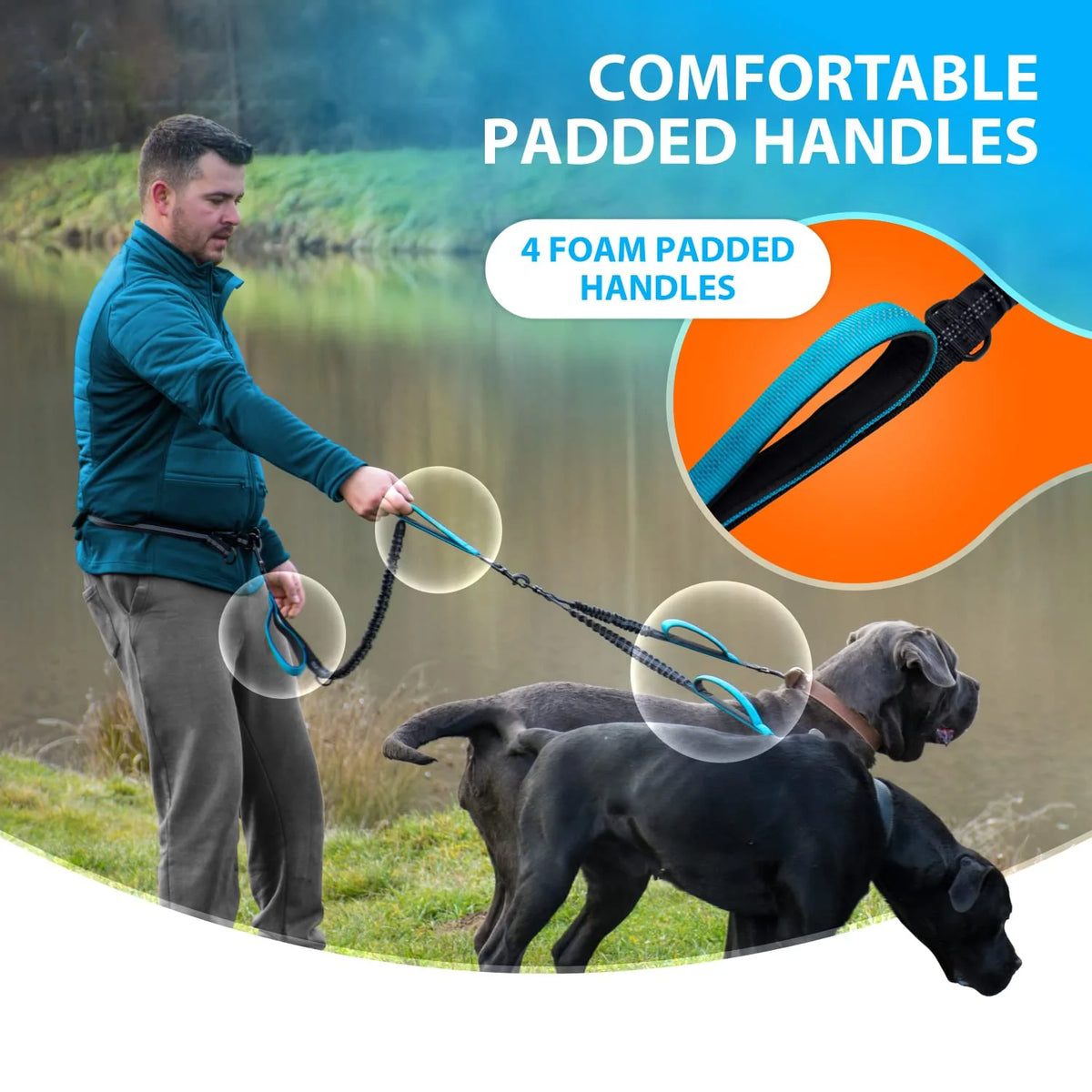 Padded handles on the double lead