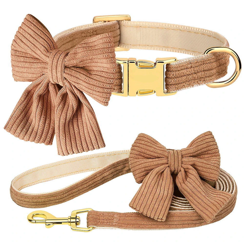 Bow Tie Collar & Lead Set in Brown