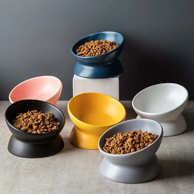 Tilted Ceramic Cat Bowl