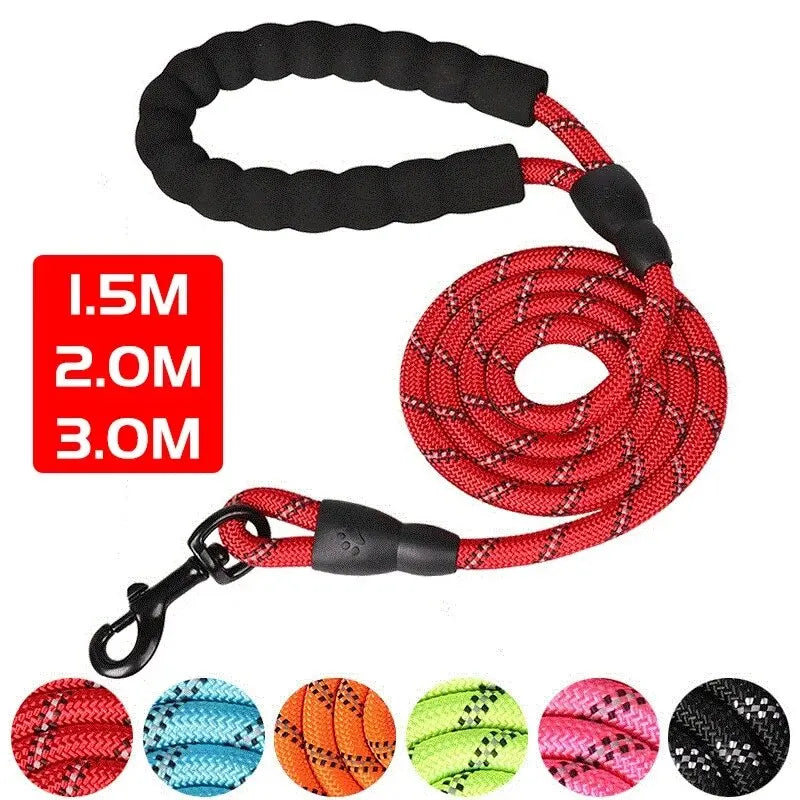 Reflective Rope Dog Lead in red with colour options