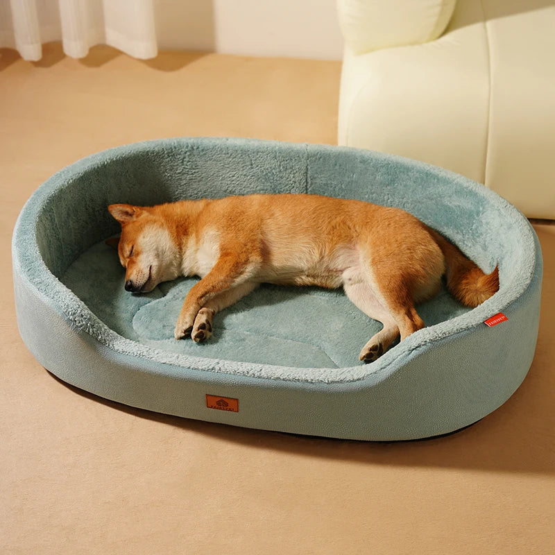 Dog in the Oval Bolster Dog Bed in Lake Blue