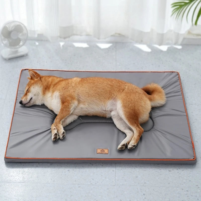 Shiba Inu asleep on the Washable Dog Mat in Grey – Waterproof
