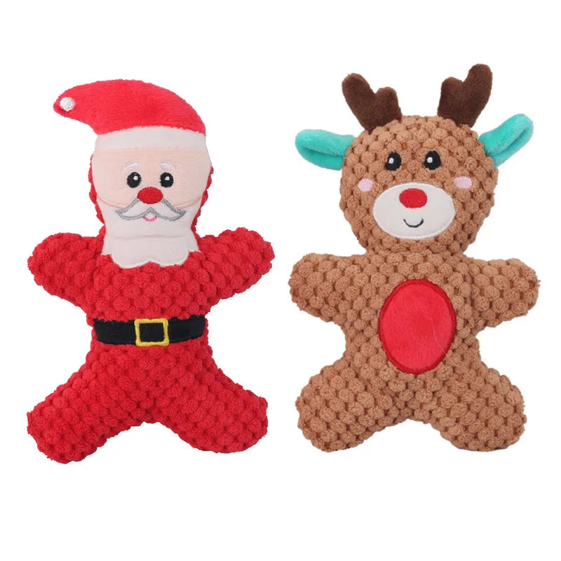 Santa and reindeer plush squeaky dog toys