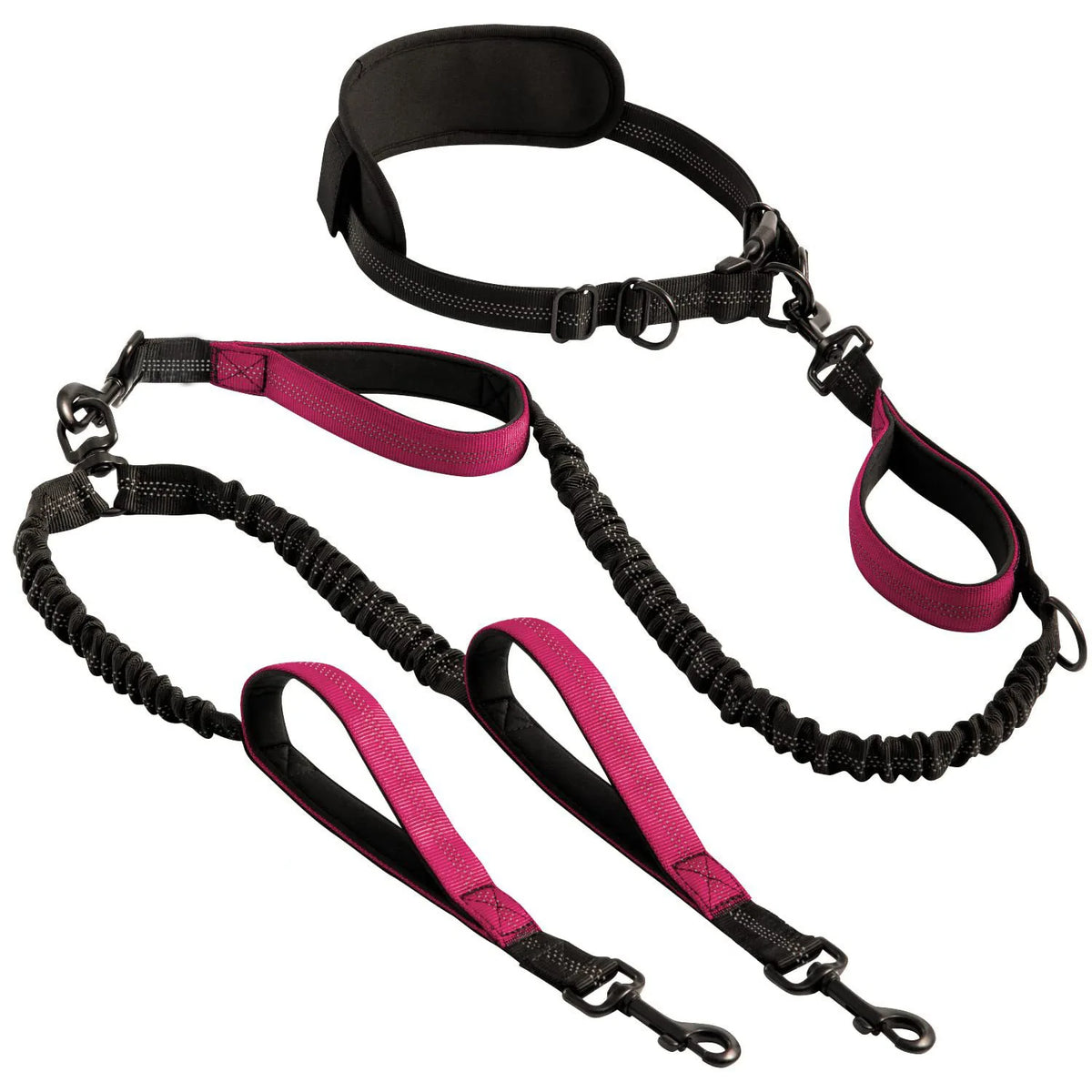 Hands-Free Double Dog Lead in Rose Pink